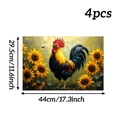 Detalle del juego de 4 manteles con patrón de pintura al óleo de gallo y girasol - Girasol Gallo (4 Piezas)