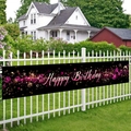 Bannière Happy Birthday rose et noire pour décoration de fête luxueuse en intérieur - 200x40cm / Noir Rose Happy Birthday