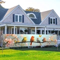 Gartenbanner mit Frühlingsblumen und Vögeln für festliche Outdoor Dekoration - 200x40cm / Frühling Sommer Vögel