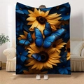 Flanellen deken met zonnebloem- en vlinderprint voor een gezellige bank of bed decoratie - 100x150cm