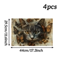 Detailed view of 4pcs cat and butterfly placemats showing 44x29.5cm size specifications - Cat Butterfly / 4 Pcs Pack