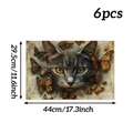 Detailed view of 6pcs butterfly cat placemats showing 44x29.5cm size and art print - Cat Butterfly / 6 Pcs Set