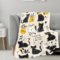 Cartoon cat flannel blanket featuring life is better with cats slogan on gray sofa - 100x150cm