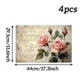 Detailed set of 4 vintage pink rose table mats with dimensions and elegant script - Pink Rose (Set of 4)