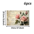 Detailed view of 6pcs vintage pink rose table mats with artistic script and dimensions - Pink Rose (Set of 6)