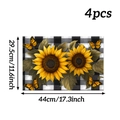 Set of 4 sunflower buffalo plaid placemats showing 44x29.5cm dimensions and detail - Sunflower Butterfly Style