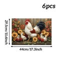 Detailed view of 6pcs garden rooster placemats with size 44x29.5cm dimensions - 6pcs / Fence Sunflower Rooster