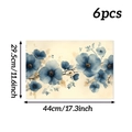 Detailed size chart for blue floral placemats showing 44x29.5cm dimensions and 6pcs set - 6pcs