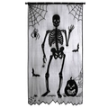 Halloween lace door curtain with skeleton, spider web, bats and pumpkin motifs - Skull Door Curtain 102x210cm