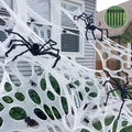Decoración exterior de Halloween con telaraña blanca grande, arañas negras y estacas - 180cmx100cm / Combo de Telaraña Blanca y Araña