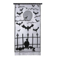 Halloween black lace wall hanging with bats and pumpkin silhouette and white tassels - Ghost Door Curtain 102x210cm