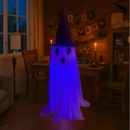 Standing glowing Halloween ghost decor with purple wizard hat and LED lighting effect - 120cm / Blue