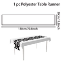 Chemin de table en polyester avec imprimé crâne noir et gris pour Halloween - Rectangulaire / Crâne Noir Gris