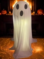 Glow-in-the-dark Halloween ghost hanging decoration with warm LED lights and fireplace backdrop - White Warm White Light (YL-08)