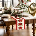 Kerst tafelloper met rode kerstster patronen op duurzaam polyester weefsel - Kerstster Stijl (SD1001-91)