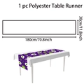 Détail du chemin de table Halloween violet avec motifs d'yeux et os en tissu polyester - Style Globes Oculaires Violets / Rectangle Standard