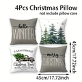 Set van 4 kerstkussenhoezen 45x45cm met wintertruck en feestelijke bospatronen - Feestelijk Thema Stijl (SD1004-29)