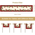Kerst tafelloper met vogelbloemenprint en rood-zwarte ruitjesrand afmeting 180x35cm - Kerst Rode Bloemen Kardinaal Stijl (SD1001-92)