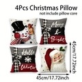 Pack de 4 fundas de cojín navideñas con Papá Noel retro y muñeco de nieve, 45cm - Patrón Temático de Navidad (SD1004-26)