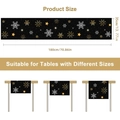 Weihnachts-Tischläufer mit Goldflocken und Sternen, schwarzes Polyester, 180x35cm Größentabelle - Schwarzes Schneeflocke Stern Muster (SD1001-104)