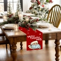 Chemin de table rouge Joyeux Noël avec Père Noël et flocons pour décoration de fête - Style Père Noël (SD1001-82)