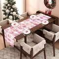 Rosafarbener Weihnachts-Tischläufer mit Karomuster, Weihnachtsmann und Schneeflocken - Rosa Gingham Weihnachtsmann Stil (SD1001-110)