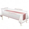 Feestelijk tafelkleed in wit en roze met satijnen loper van polyester 137x274cm - 137*274 / Roségoud