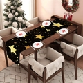 Elegant Christmas table runner with gold stars on black fabric for holiday dining decor - Black Gold Stars (SD1001-113)