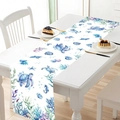 Polyester tafelloper met aquarel zeedieren voor verjaardagsfeestjes in oceaanthema - Zeeleven Aquarel Patroon (ZQ1001-43)