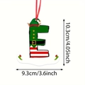 Letter E elf design Christmas ornament with red silk cord and size specifications - Letter E Style (E)