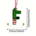 Christmas elf letter F ornament with sizing dimensions of 4.05 by 3.6 inches - Letter F Style (F)