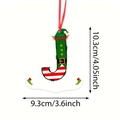 Christmas tree ornament featuring a letter J elf design with red hanging string - Letter J Style (J)