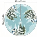 90cm Red and Black Plaid Christmas Tree Skirt with Snowman and Snowflake Patterns - 90cm