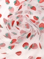 Detail van witte tule met rode glitter aardbei print voor DIY handwerk en decoratie - Aardbeienpatroon Stijl (xhsm-001)