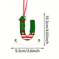 Christmas elf letter U ornament for tree decoration with green hat and red string - Letter U Style (U)