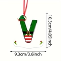 Christmas letter V ornament with elf hat design and red ribbon, height 10.3cm - Letter V Style (V)