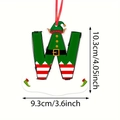 Christmas tree ornament featuring a letter W with elf motifs and dimensions marked - Letter W Style (W)