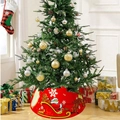 Red Christmas tree collar featuring Santa Claus sleigh, reindeer, and snowflakes design - 40X22CM
