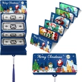 Portasoldi di Natale pieghevole blu scuro con nappe e illustrazioni festive di Babbo Natale - Blu