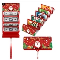 Biglietto di Natale pieghevole rosso con illustrazioni di Babbo Natale e nappe rosse - Rosso