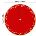 90cm red Christmas tree skirt with festive gold leaf patterns for holiday floor decoration - 90cm