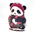 Supporto in acrilico con panda di Natale, cappello rosso e ghirlanda decorativa - Panda con Ghirlanda