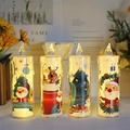 Set mit 4 LED-Weihnachtskerzen mit Weihnachtsmann-, Baum-, Schneemann- und Elchmustern - Klares Weihnachtsmuster (12er-Set)