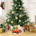 Cache-pied de sapin blanc avec motif de camion rouge rétro et décors de Noël - 40X22CM