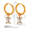 Golden stainless steel hoop earrings with rectangular zircon pendants and 18K finish - Rectangular White Zirconia (EH353) / White / Gold