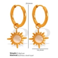 Gold plated stainless steel hoop earrings with sunburst opal star pendant dangles - Sun White Opal (EH354) / White / Gold
