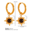 18K gold plated stainless steel sunburst earrings with black opal stone - Sun Black Opal (EH354) / Black / Gold