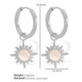 Silver stainless steel hoop earrings with sunburst starburst opal pendants for women - Sun White Opal (EH354) / White / Silver