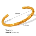Golden twisted texture stainless steel open bangle bracelet with 58mm inner diameter - 58 / SZ79 Open Cuff Bangle / Gold