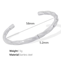 Silver twisted open bangle in stainless steel with a 58mm diameter and mirror finish - 58 / SZ79 Open Cuff Bangle / Silver